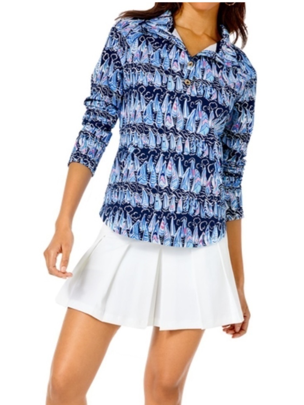 NWT Lilly Pulitzer UPF 50+ Captain Pullover- Low Tide Navy/Sails + Stripes